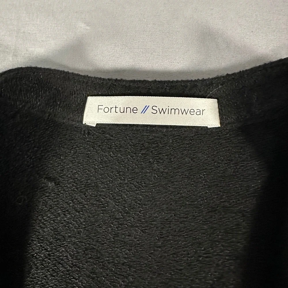 Fortune‎ Swimwear Open Front Cardigan Womens Small Black Waterfall Lapel